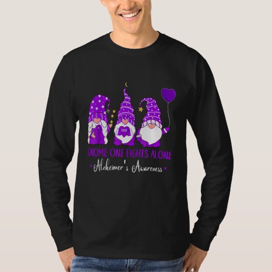 T-shirt Gnome One Fights Alone Ribbon Purple Alzheimer s A (Devant)
