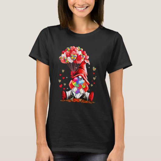 T-shirt Gnome Puzzles Balloon Heart Autism Awareness Valen (Devant)