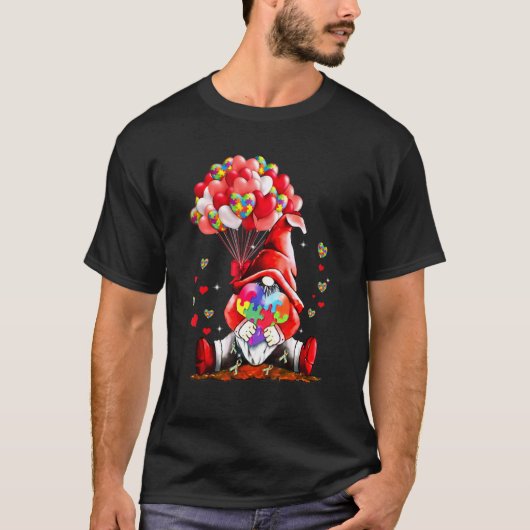 T-shirt Gnome Puzzles Balloon Heart Autism Awareness Valen (Devant)