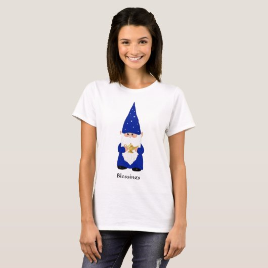T-shirt Gnome Sage habillé en bleu avec Lampe (Devant entier)