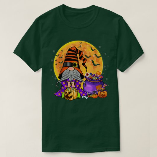 T-shirt Gnome Witch Pumkin Jack O Lantern Candy Halloween  (Design devant)