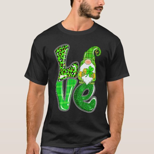 T-shirt Gnomes de la Saint-Patrick tenant un trèfle avec a (Devant)
