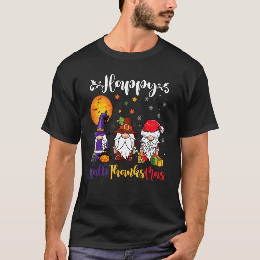 T-shirt Gnomes Halloween Thanksgiving Christmas Happy Hall (Devant)