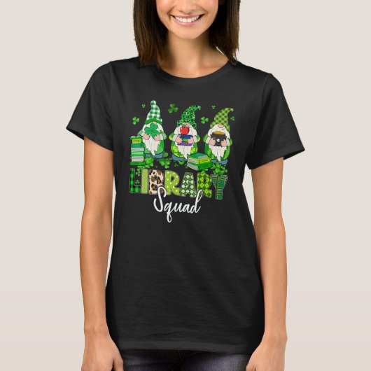 T-shirt Gnomes Leopard Shamrock Library Squad St Patricks  (Devant)