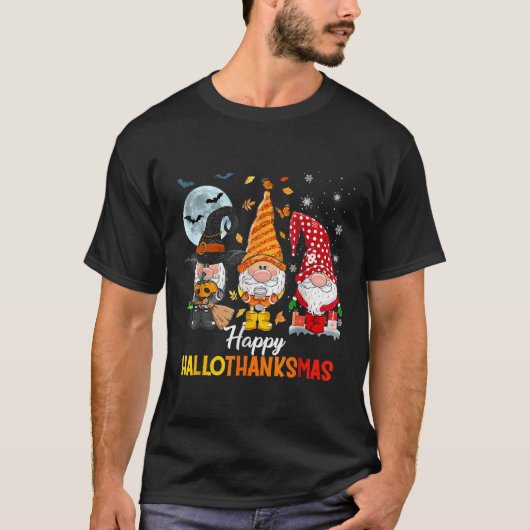 T-shirt Gnomes Lover Halloween Joyeux Noël Joyeux Happy Ha (Devant)