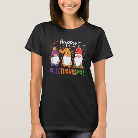 T-shirt Gnomes mignons Automne Halloween Femmes Filles Hap (Devant)