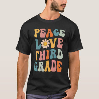 T-shirt Gnoovy Retro Vintage Peace Love Troisième Grade Re