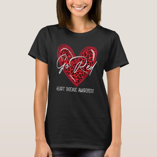 T-shirt Go Red Leopard Heart Disease Awareness Warrior Feb (Devant)