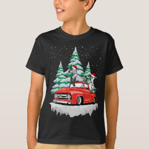 T-shirt Goat Riding Red Truck Xmas Merry Christmas