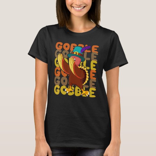 T-shirt Gobble Dabbing Turkey Thanksgiving Day Pilgrim Boy (Devant)