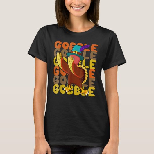 T-shirt Gobble Dabbing Turkey Thanksgiving Day Pilgrim Boy (Devant)