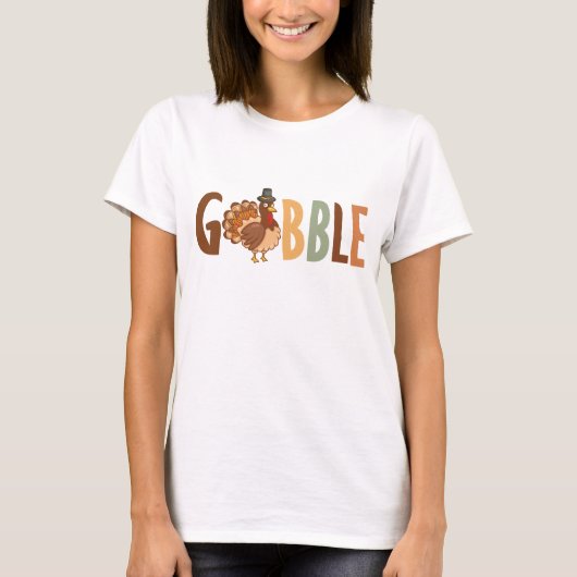 T-shirt Gobble mignonne Turquie automne Thanksgiving (Devant)