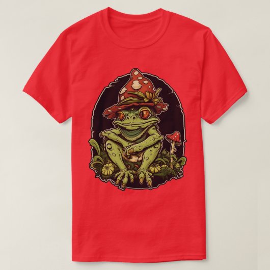 T-shirt Goblincore grenouille esthétique Champignons Dark  (Design devant)