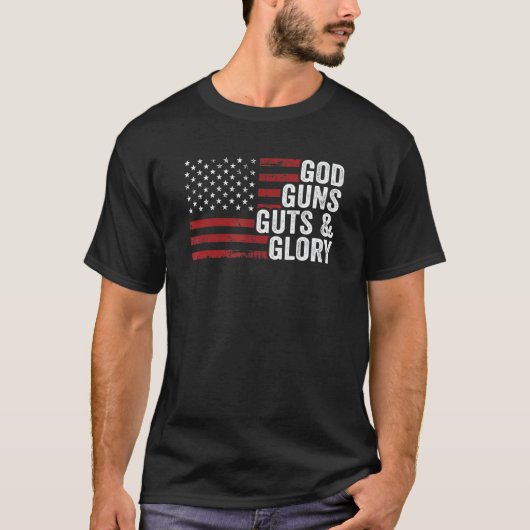 T-shirt God Guns Gustatifs & Glory American Flag Pro Gun P (Devant)