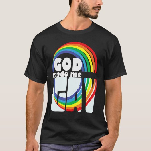 T-SHIRT GOD MADE ME GAY RAINBOW IN LETTERS (Devant)