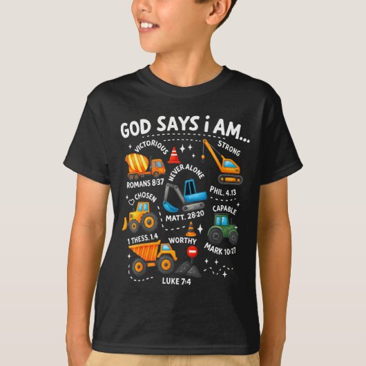 T-shirt God Says I Am Christian Bible Verses Boys Construc (Devant)
