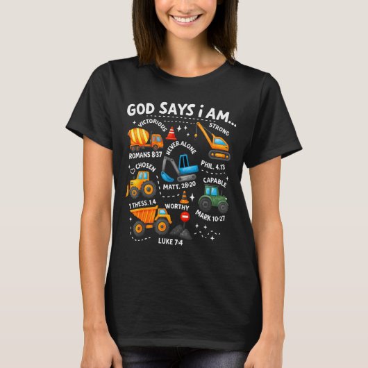 T-shirt God Says I Am Christian Bible Verses Boys Construc (Devant)