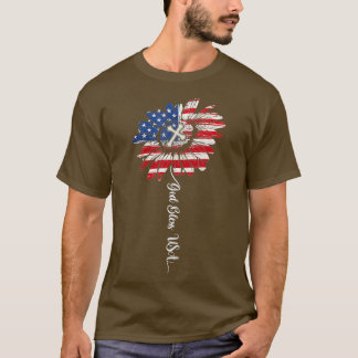 T-shirt Gode Daisy American Flag God Bless USA Patriotic