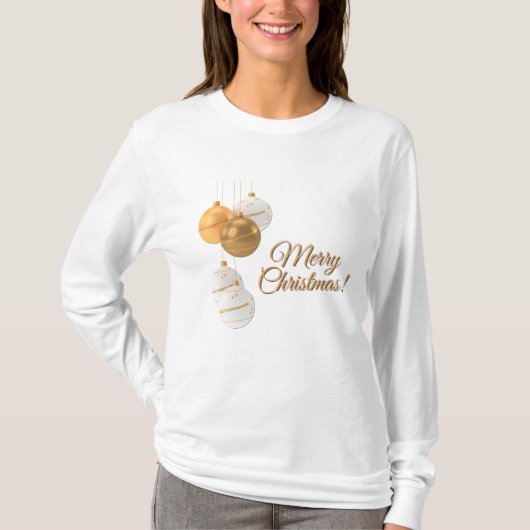 T-shirt Gold and White Christmas Balls Custom Text (Devant)