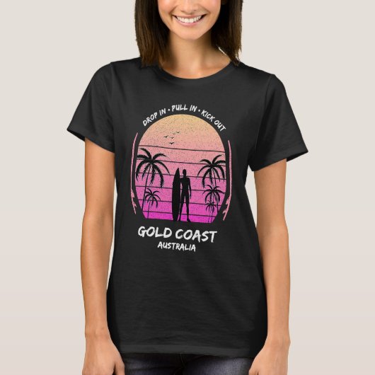 T-shirt Gold Coast Australia Palms Drop Pull Kick Surfing (Devant)