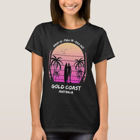 T-shirt Gold Coast Australia Palms Drop Pull Kick Surfing (Devant)