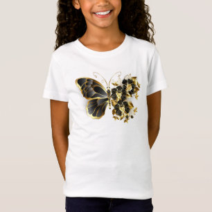 T-Shirt Gold flower Butterfly with Black Orchid