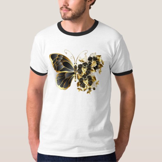T-shirt Gold flower Butterfly with Black Orchid (Devant)
