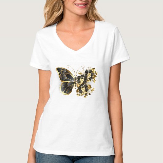 T-shirt Gold flower Butterfly with Black Orchid (Devant)