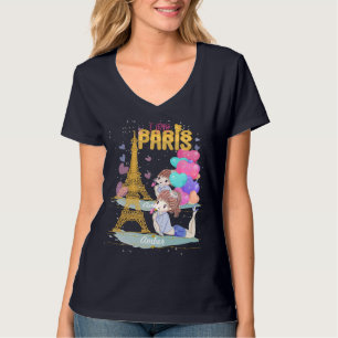 T-shirt Gold I Love Paris Tour Eiffel        