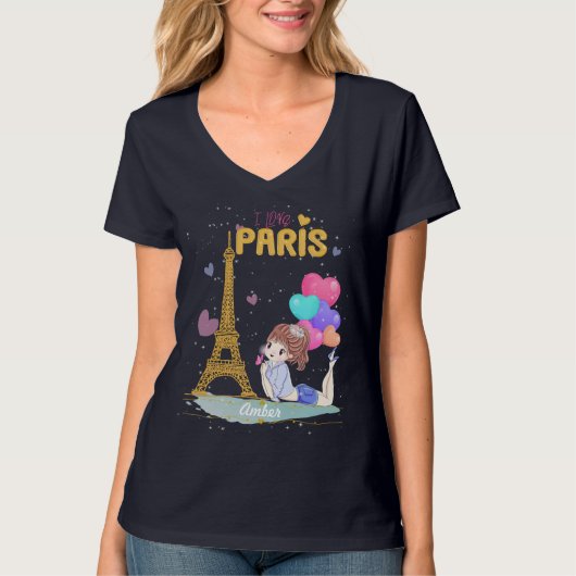 T-shirt Gold I Love Paris Tour Eiffel         (Devant)