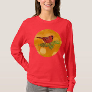 T-shirt Gold Lights Red Cardinal Holiday Shirt