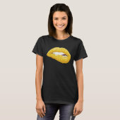 T-shirt Gold Lips Biting Lipstick Makeup (Devant entier)
