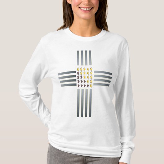 T-shirt Gold Stars Silver Stripes Cross (Devant)