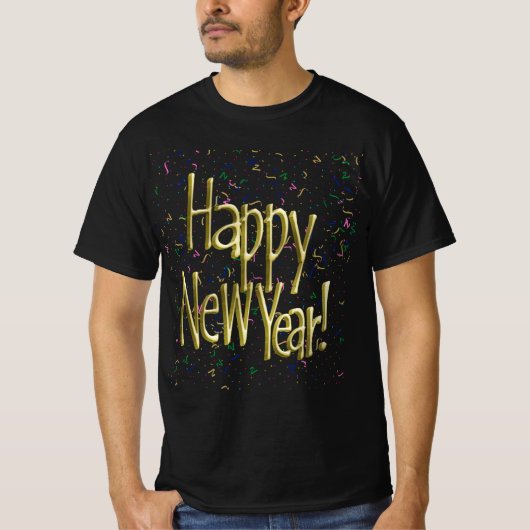 T-shirt Gold Text w/Confetti - Happy New Year (Devant)