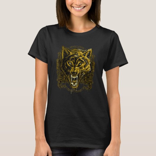 T-shirt Golden Angry Illuminati Wolf (Devant)
