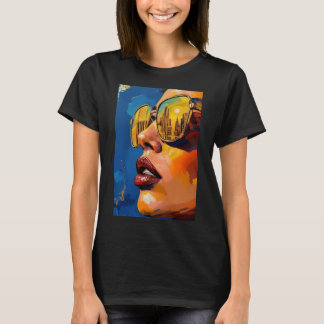 T-shirt Golden City Lights – Pop Art Woman with Sunglasses