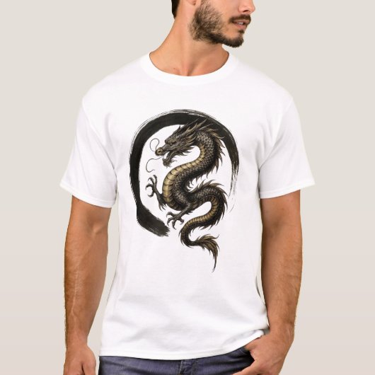 T-shirt Golden Dragon and Enso Circle - Japanese Zen Art (Devant)