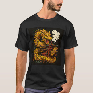 T-shirt Golden Dragon Attaques Pagoda Art