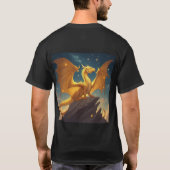 T-shirt Golden Dragon Perched on a Cliff Under Starry Sky (Dos)