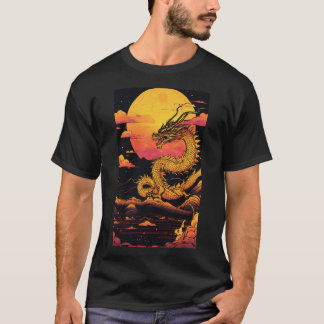 T-shirt "Golden Dragon : Sunrise Symphony in Vaporwave"