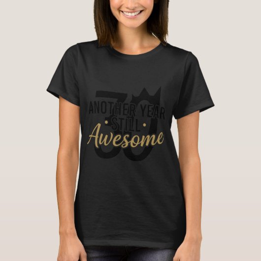 T-shirt Golden Elegant Script "Awesome" Typography Black  (Devant)