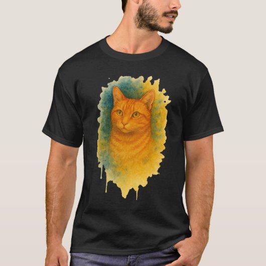 T-shirt Golden Glow : Chat aquarelle (Devant)