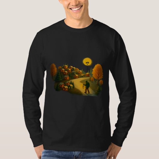 T-shirt Golden Lantern Path Village Illustration Art Print (Devant)