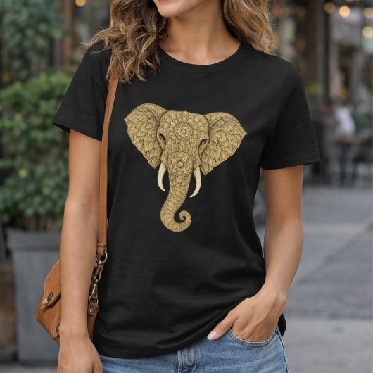 T-shirt Golden Mandala Elephant - Boho Graphic Art Print