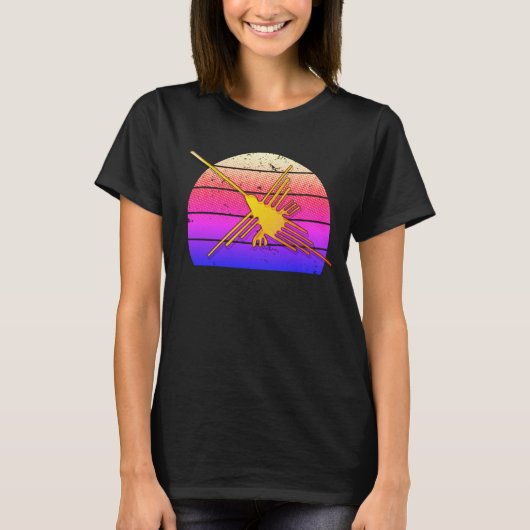 T-shirt Golden Nazca Lines Hummingbird Retro Sunset (Devant)