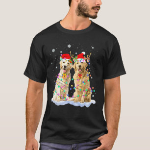 T-shirt Golden Retrier Noël Santa Hat Reindeer Ligh