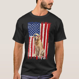 T-shirt Golden Retriever Chien Drapeau Américain Patriotiq