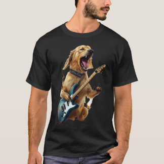 T-shirt Golden Retriever Chien Jouant Sur Guitare Électriq