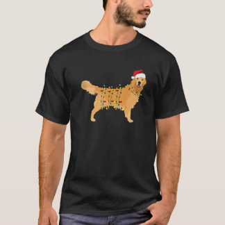 T-shirt Golden Retriever Christmas Santa Hat Tree Lights P