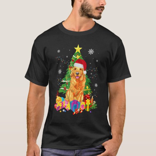 T-shirt Golden Retriever Christmas Tree Lights X Mas migno (Devant)